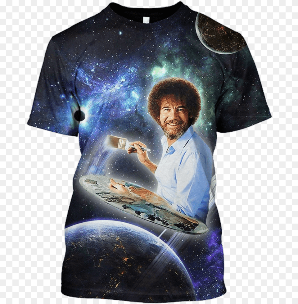 3d Bob Ross Painting Galaxy Tshirt Bob Ross Galaxy Shirt, Clothing, T-shirt, Adult, Male Free Png Download