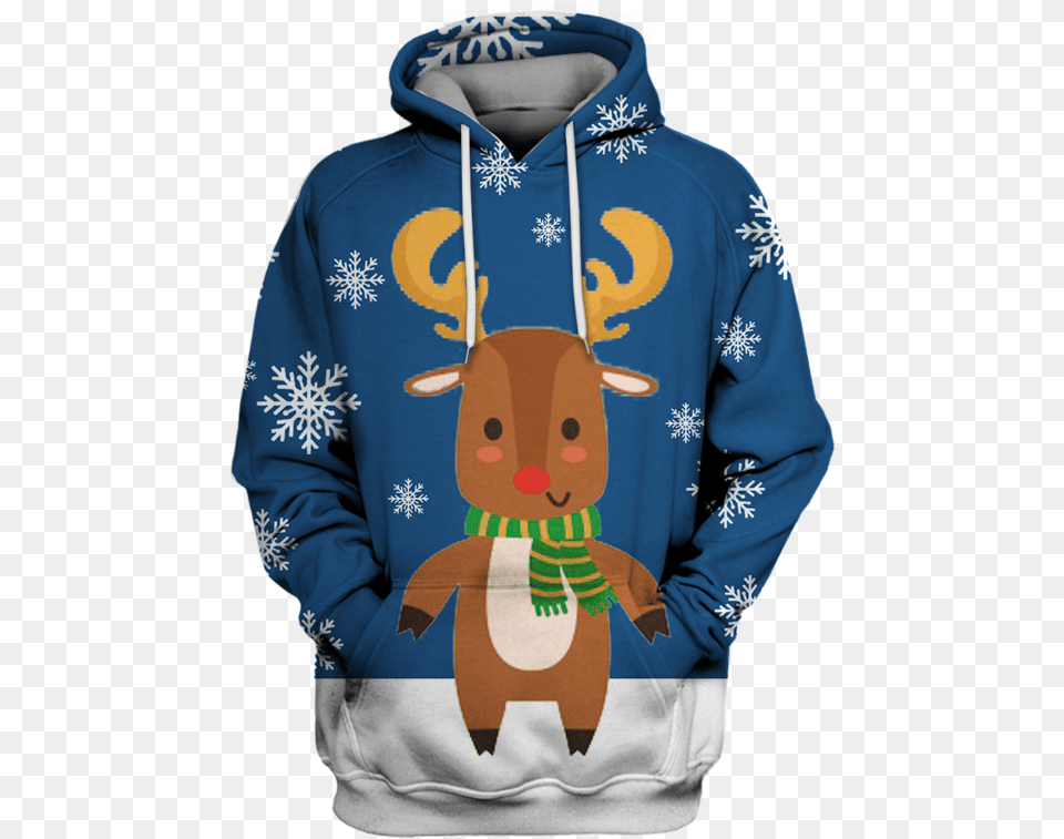 3d Christmas Santa Reindeer Full Print T Shirt Hoodie, Clothing, Knitwear, Sweater, Sweatshirt Png Image