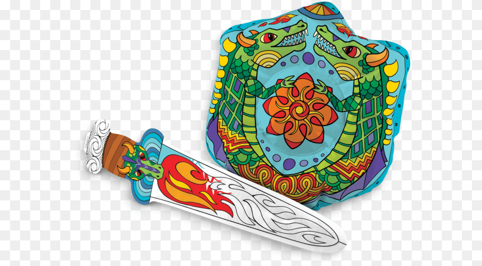 3d Colorables Dragon Shield And Sword Coloring Toys Floral Design, Blade, Weapon, Dagger, Knife Png