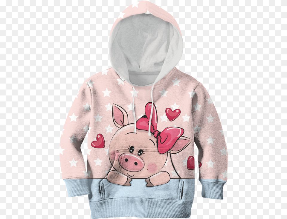 3d Cute Pig With Sweet Heart Kid Full Print Hoodie Print Hoodie, Clothing, Knitwear, Sweater, Sweatshirt Png Image