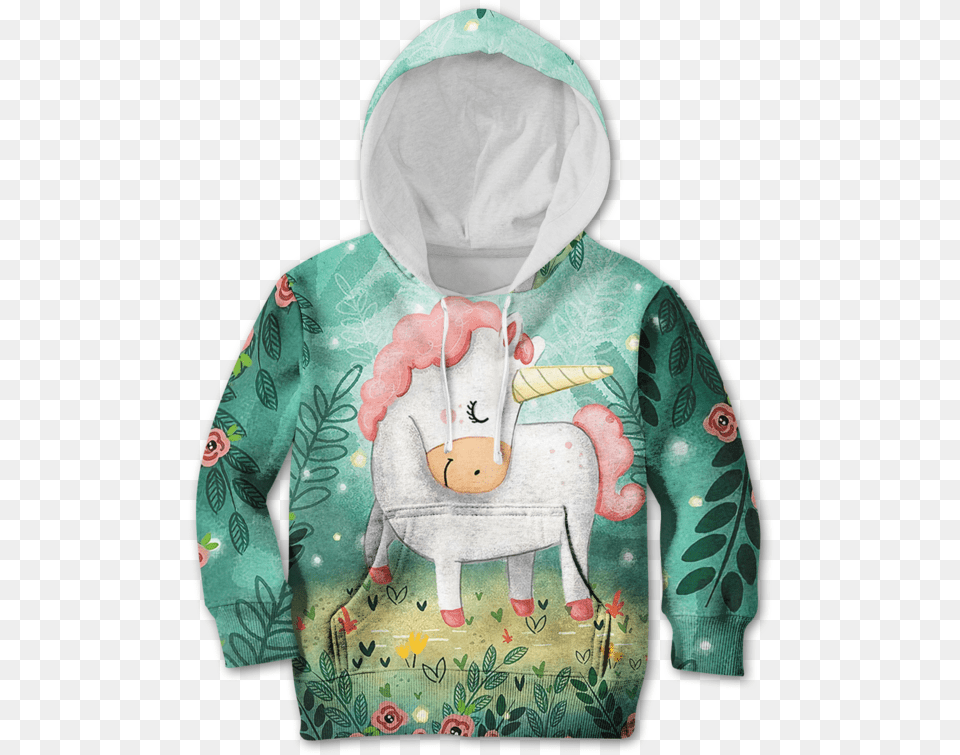 3d Cute Unicorn Kid Full Print Hoodie T Shirt Hoodie, Clothing, Coat, Knitwear, Sweater Free Png