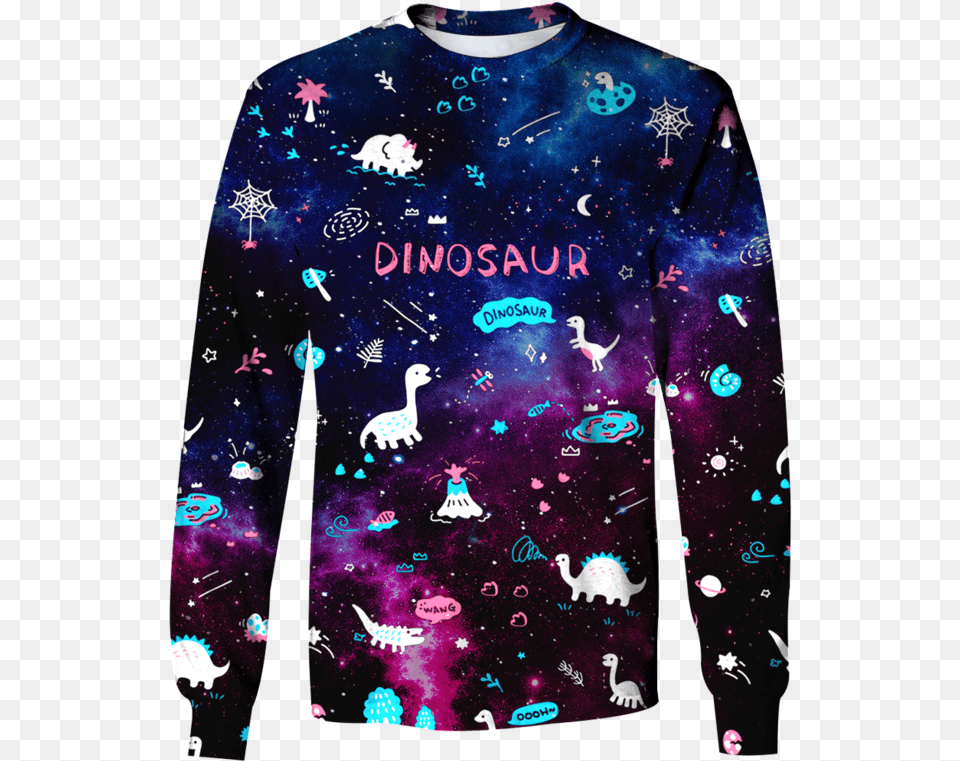 3d Dinosaur In The Galaxy Background Full Print T Shirt Travel Photos, Clothing, Long Sleeve, Sleeve, Animal Png Image