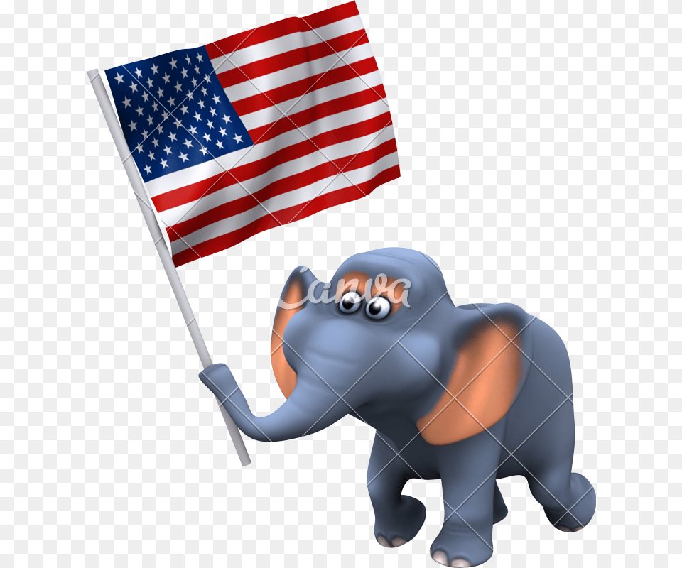 3d Elephant With The Stars And Stripes Rat Cartoon Mouse Holding Flag, American Flag Free Transparent Png
