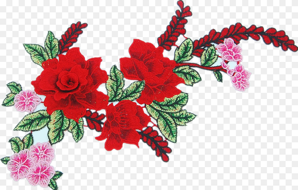 3d Flower Red Rose Applique Embroidery Patches For Garden Roses, Pattern, Plant, Art, Floral Design Png Image