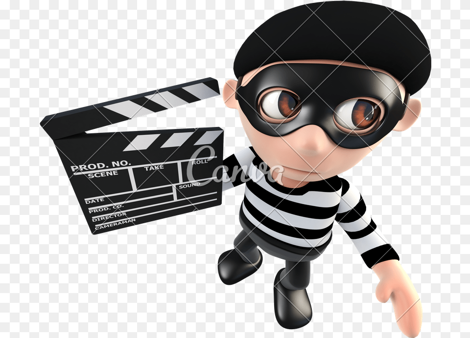 3d Funny Cartoon Burglar Thief Holding Thief, Photography, Clapperboard, Baby, Person Png Image