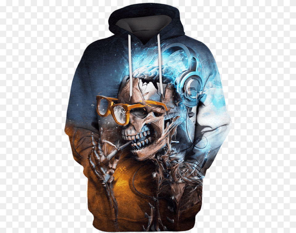 3d Halloween Skull Wearing Glass Tshirt Calavera Dj, Sweatshirt, Sweater, Knitwear, Jacket Png Image