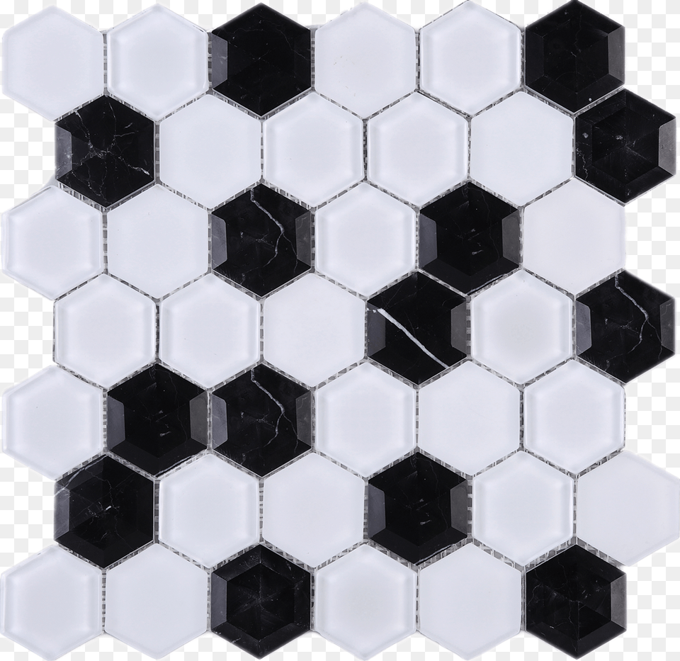 3d Hexagon Honey Comb Black And White Glass And Mosaic Mosaic In Honey Comb, Tile, Pattern, Food, Ball Free Png
