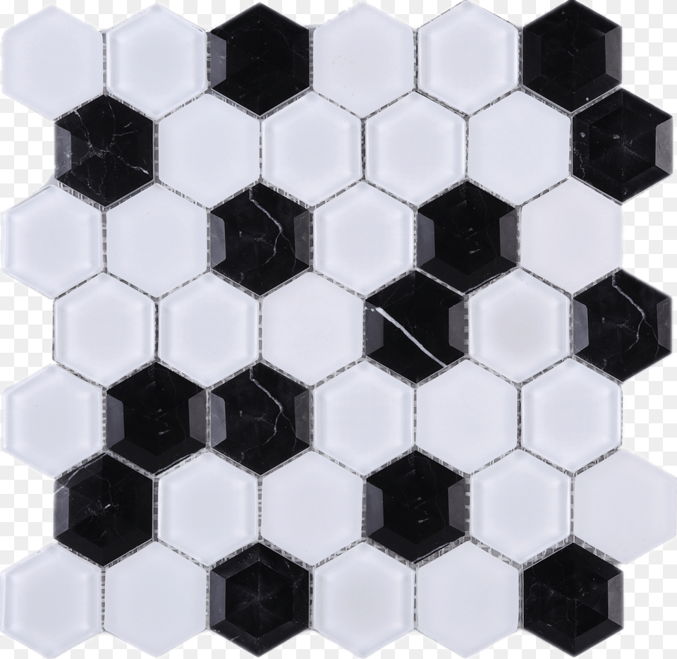 3d Honeycomb Hexagon Black Marquina With White Glass Mosaic In Honey Comb, Tile, Pattern, Ball, Football Png