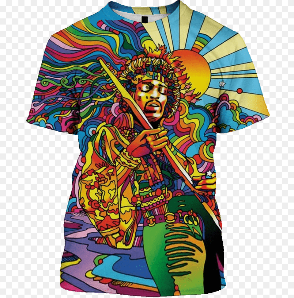 3d Jimi Hendrix Full Print T Shirt Psychedelic Hippie Pop Art, Clothing, T-shirt, Adult, Female Png Image