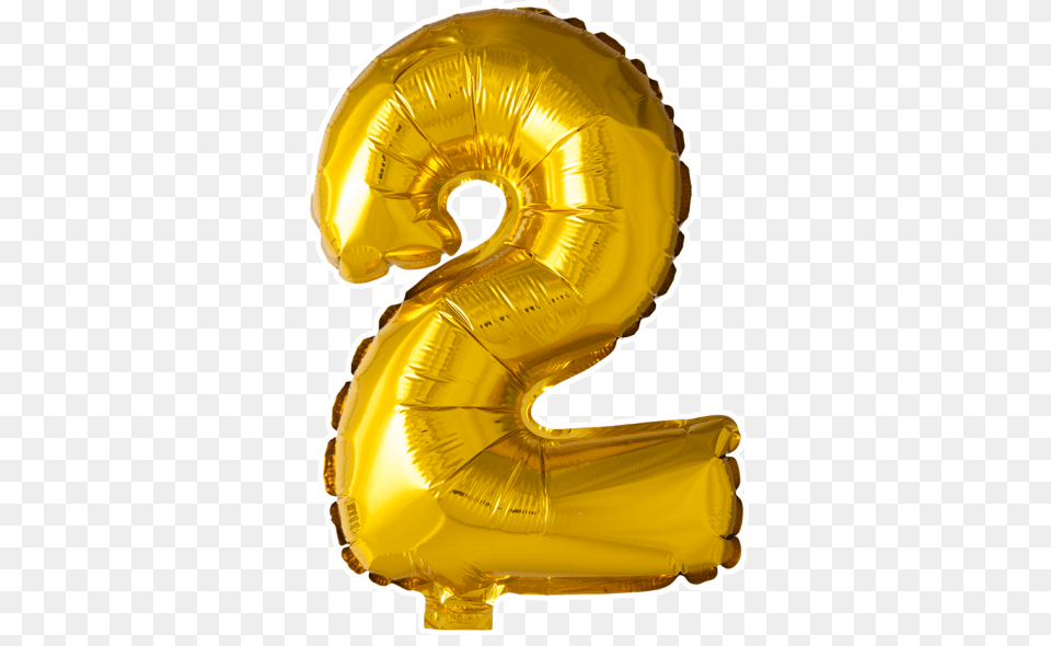 3d Numerical Foil Balloon Gold Number 2 Balloon, Symbol, Text, Clothing, Hardhat Png