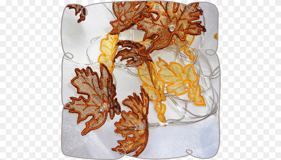 3d Organza Leaves String Lights Machine Embroidery, Leaf, Plant, Food, Meal Png