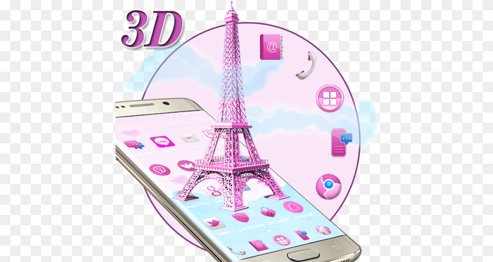 3d Pink Paris Eiffel Tower Apps On Google Play Mobile Phone, Electronics, Mobile Phone Png