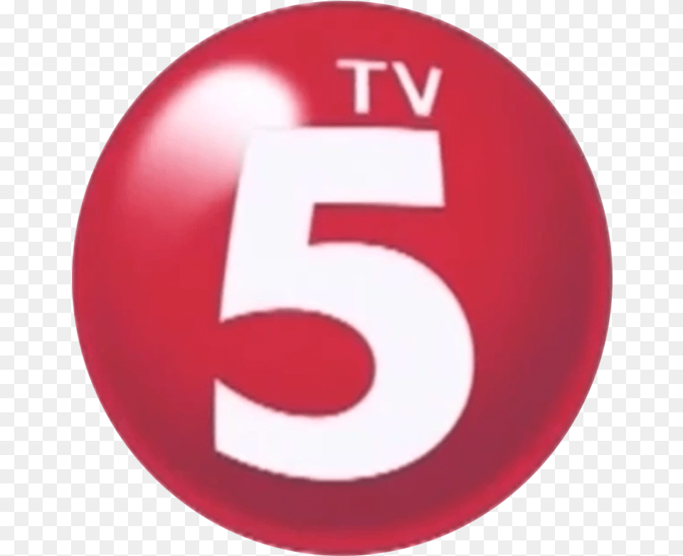 3d Red Circle Tv5 Logo, Symbol, Number, Text, Plate Free Transparent Png