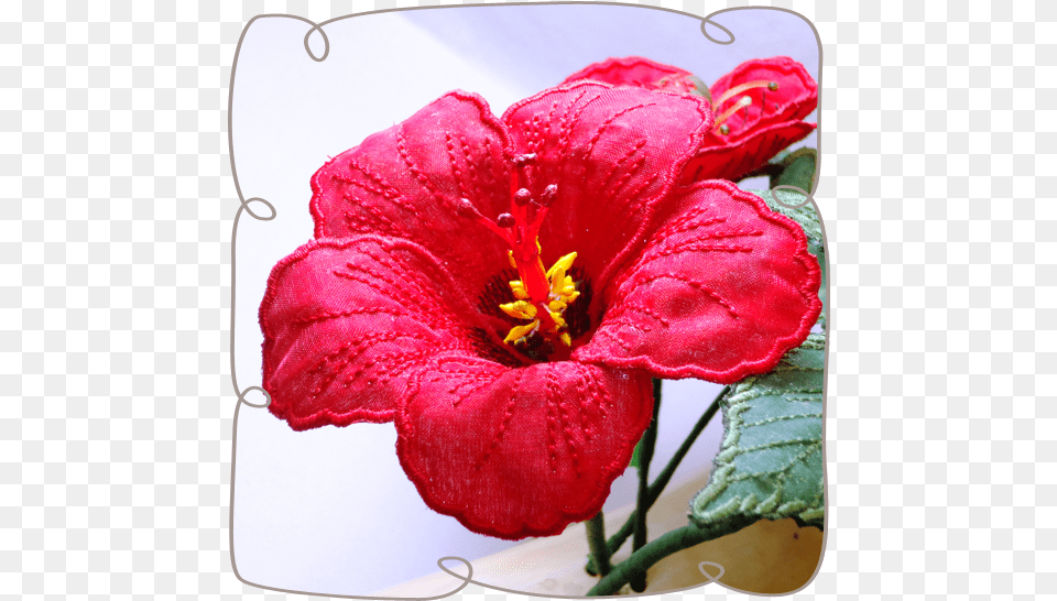 3d Red Hibiscus Fabric Flower Embroidery, Geranium, Petal, Plant, Pollen Png Image