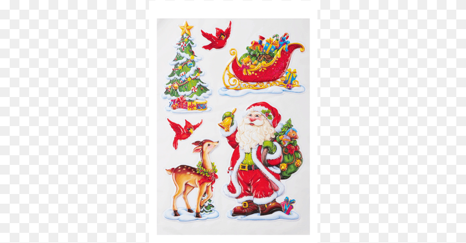 3d Sticker Set Santa With Reindeer And Christmas Tree Zestaw Naklejek 3d, Cream, Birthday Cake, Cake, Food Png