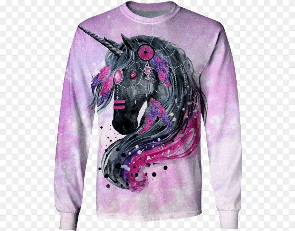 3d Unicorn In The Galaxy Background Full Print T Shirt Scandy Girl Art, Clothing, Sleeve, Long Sleeve, Adult Free Png