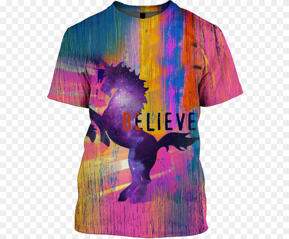 3d Unicorn In The Galaxy Background Full Print T Shirt T Shirt, Clothing, Dye, T-shirt, Adult Png Image