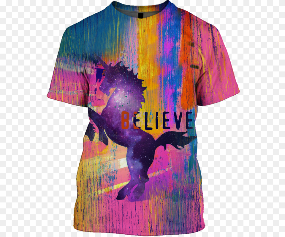 3d Unicorn In The Galaxy Background Full Print T Shirt Unicorn, Clothing, Dye, T-shirt, Adult Free Png Download