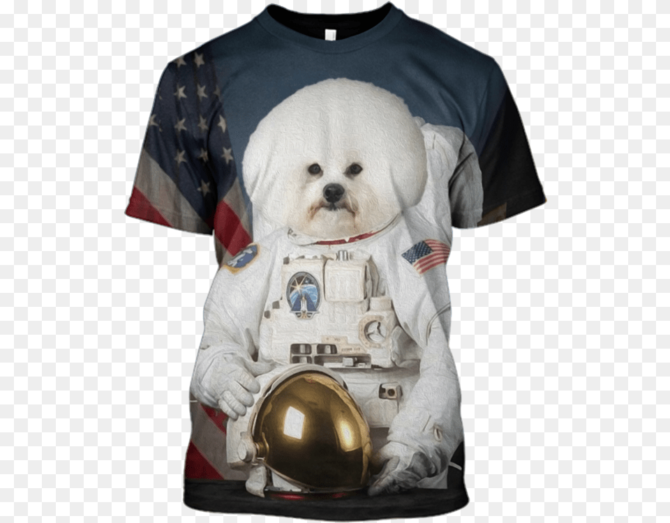 3d White Dog Astronaut Tshirt Dog Went To Moon, T-shirt, Clothing, Ball, Sport Png Image