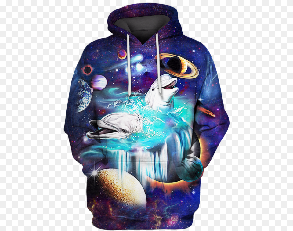 3d White Dolphin And Universe Full Print T Shirt Hoodie, Sweatshirt, Sweater, Knitwear, Clothing Free Png