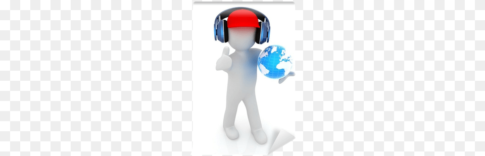 3d White Man With Earth And Headphones Wall Mural Thumb, Electronics, Appliance, Blow Dryer, Device Free Transparent Png