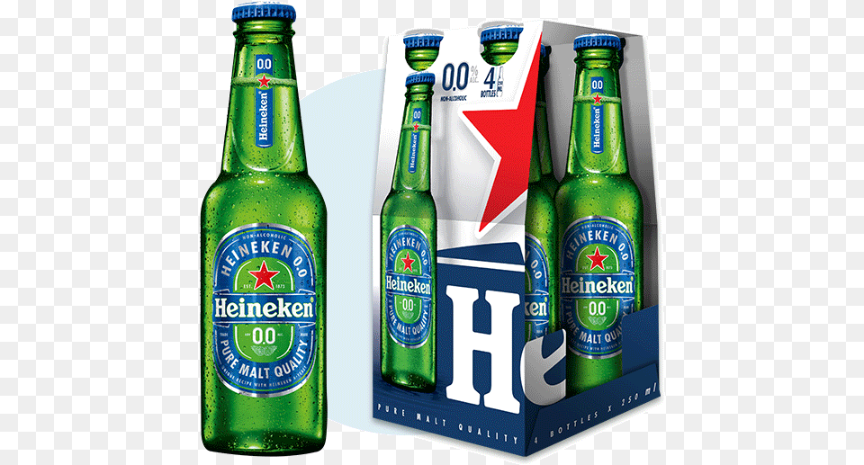 4 Bottle Pack 00 Heineken, Alcohol, Beer, Beer Bottle, Beverage Free Png