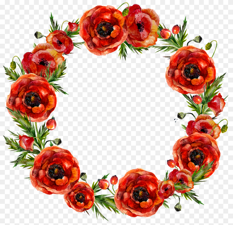 4 Watercolor Flowers Red Wreath Garland Free Png Download