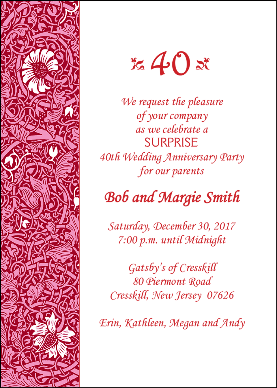 40th Wedding Anniversary Party Invitation Invitation For 40th Wedding Anniversary, Advertisement, Poster, Envelope, Greeting Card Free Transparent Png