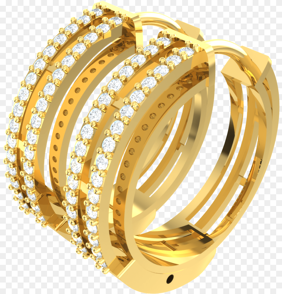 4ctw Round Cut Natural Diamond 10k Gold Earrings Bangle, Accessories, Jewelry, Ornament, Gemstone Png