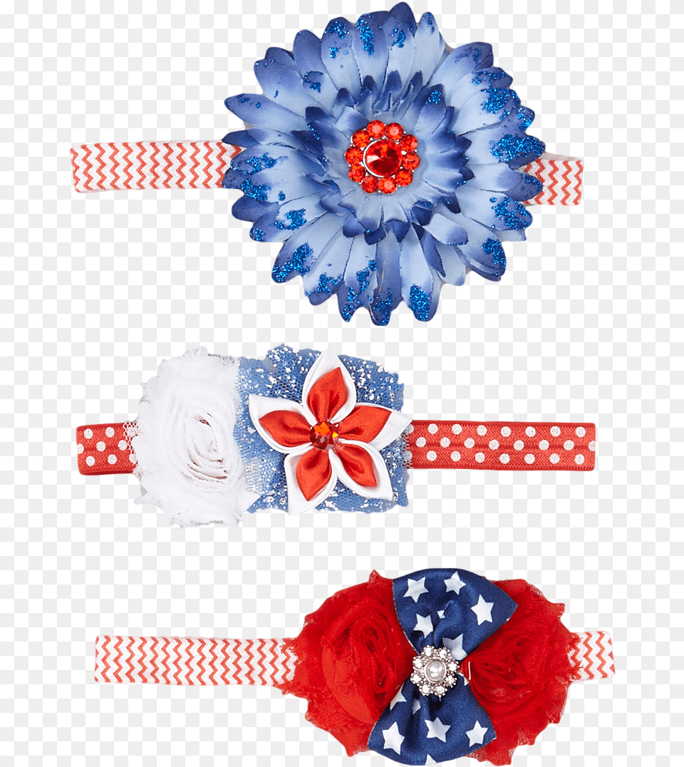 4th Of July 3pc Floral Headband Set Headband, Accessories, Hair Slide, Flower, Plant Free Png