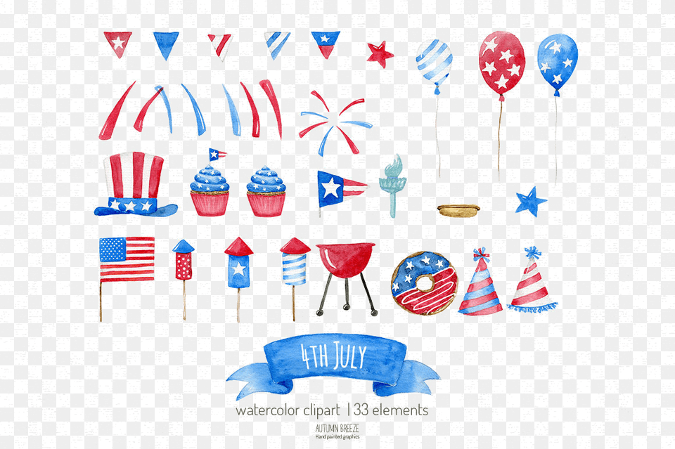 4th Of July Watercolor Clipart, Balloon, People, Person, Food Free Transparent Png
