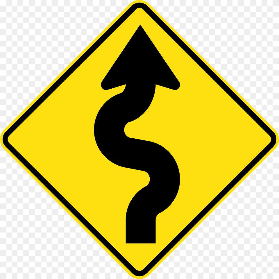 5 Series Of Curves Ahead First To Right Clipart, Sign, Symbol, Road Sign Png