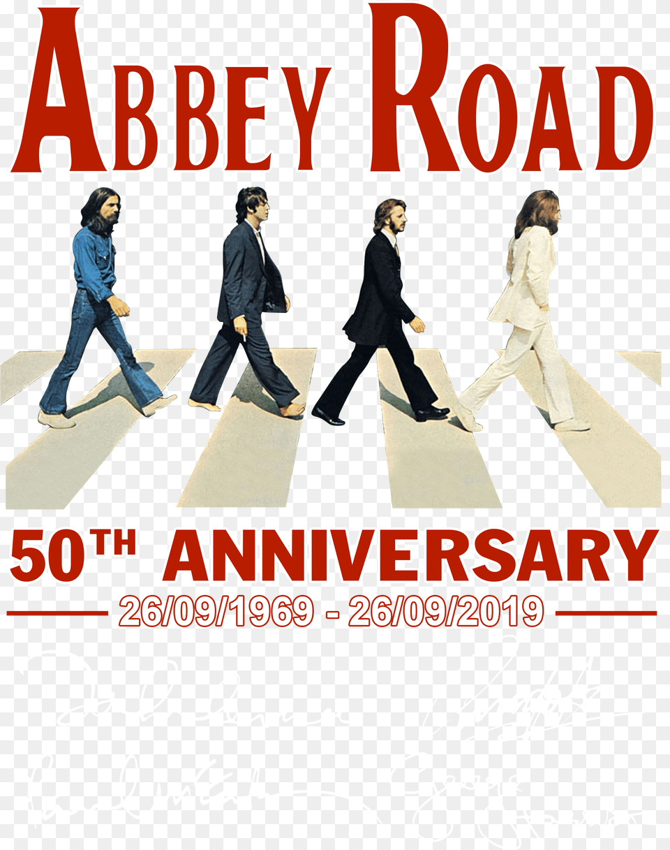 50th Anniversary Of Abbey Road Poster, Zebra Crossing, Tarmac, Person, Pants Png Image