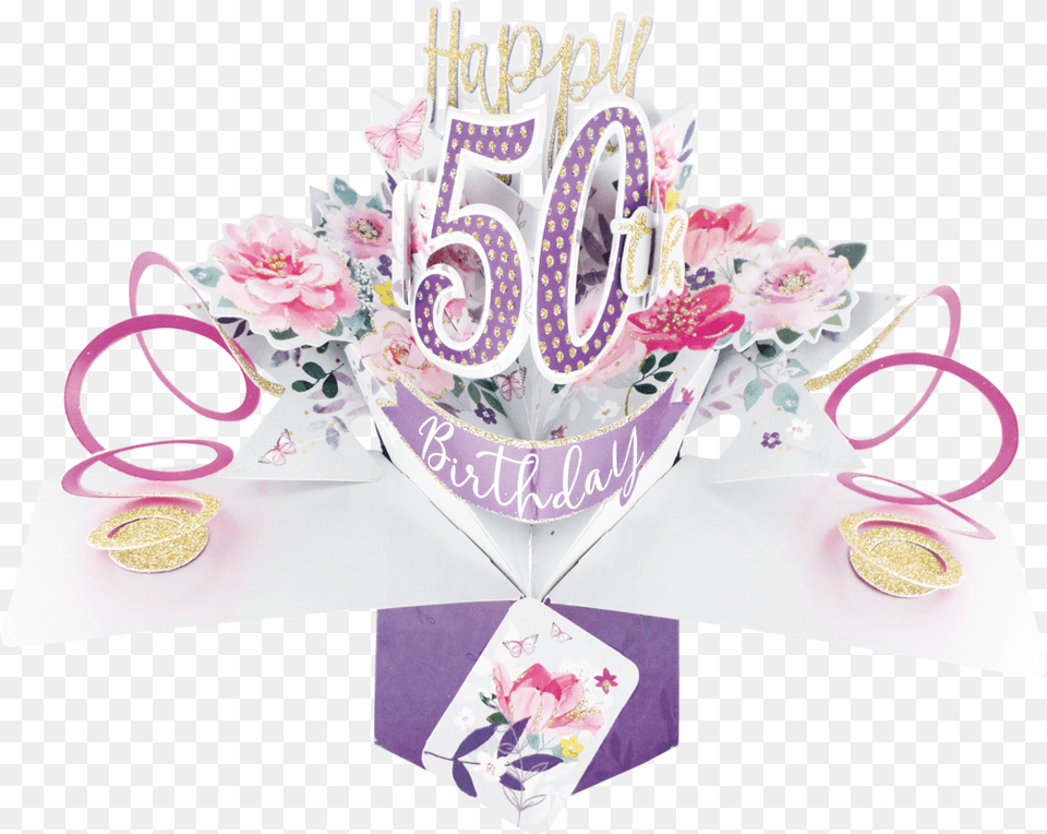 50th Birthday Card Purple Flowers, Person, People, Plant, Flower Png