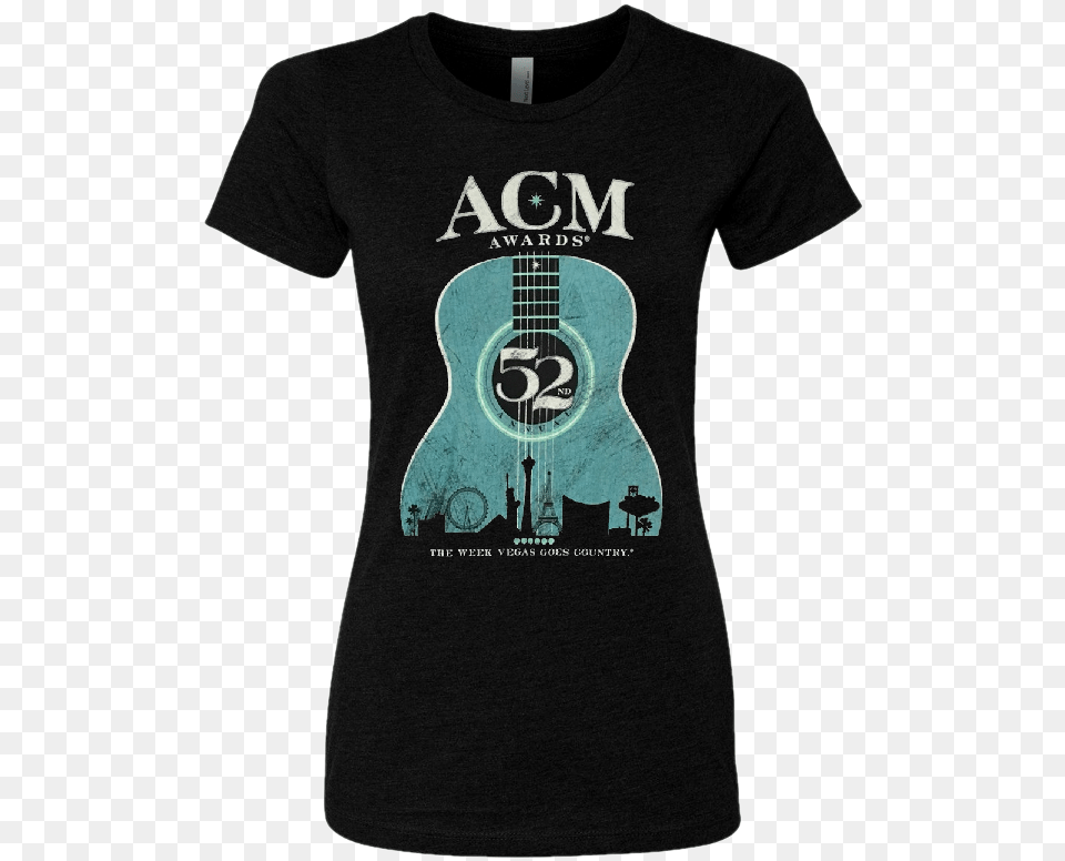 52nd Academy Of Country Music Ladies Black Teal Guitar T Shirt, Clothing, T-shirt, Musical Instrument Png