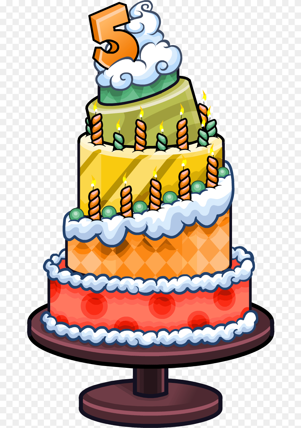 5th Anniversary Party Cake Birthday Club Penguin, Birthday Cake, Cream, Dessert, Food Free Transparent Png