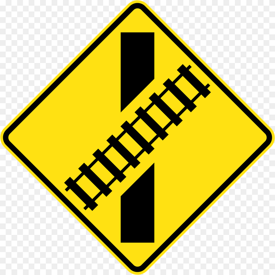 9 Railway Level Crossing On Road Ahead Skewed Left Clipart, Sign, Symbol, Road Sign, Blackboard Png