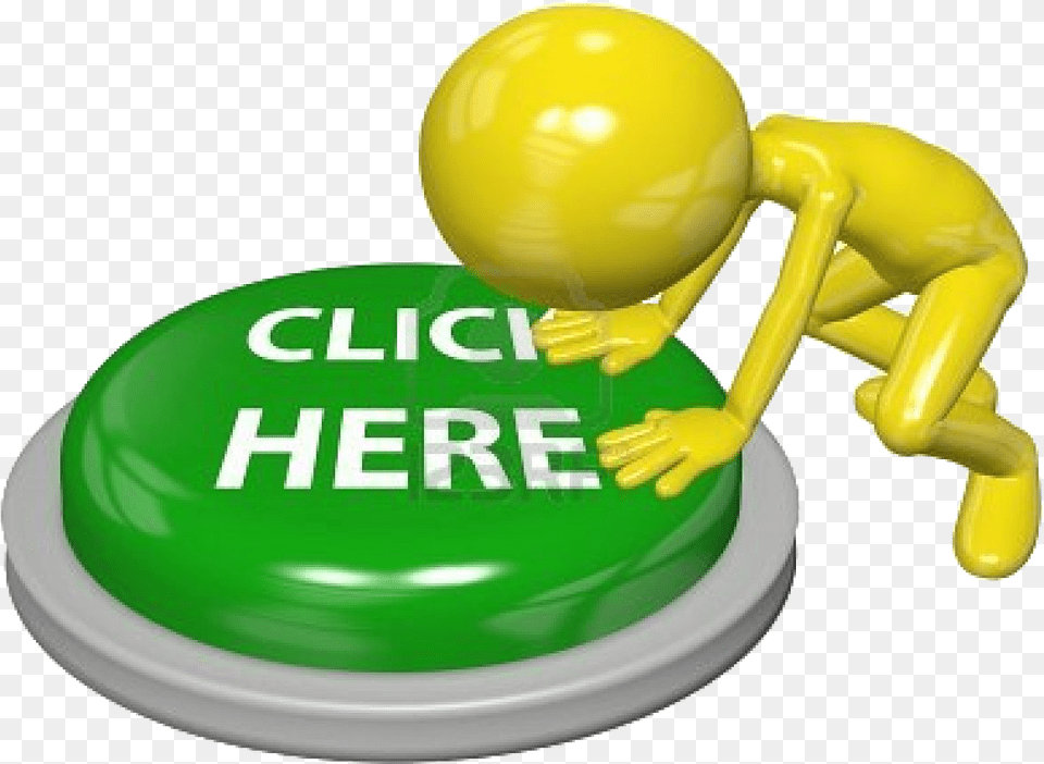 A 3d Computer User Character Presses On A Green Click Here Button 3d Free Transparent Png