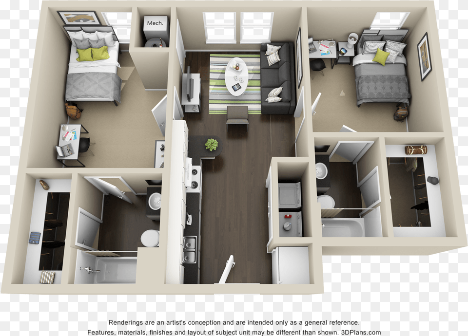 A 3d Model Of The Avery Cypress A Alt Unit Floor Plan, Diagram, Floor Plan, Indoors, Furniture Png Image