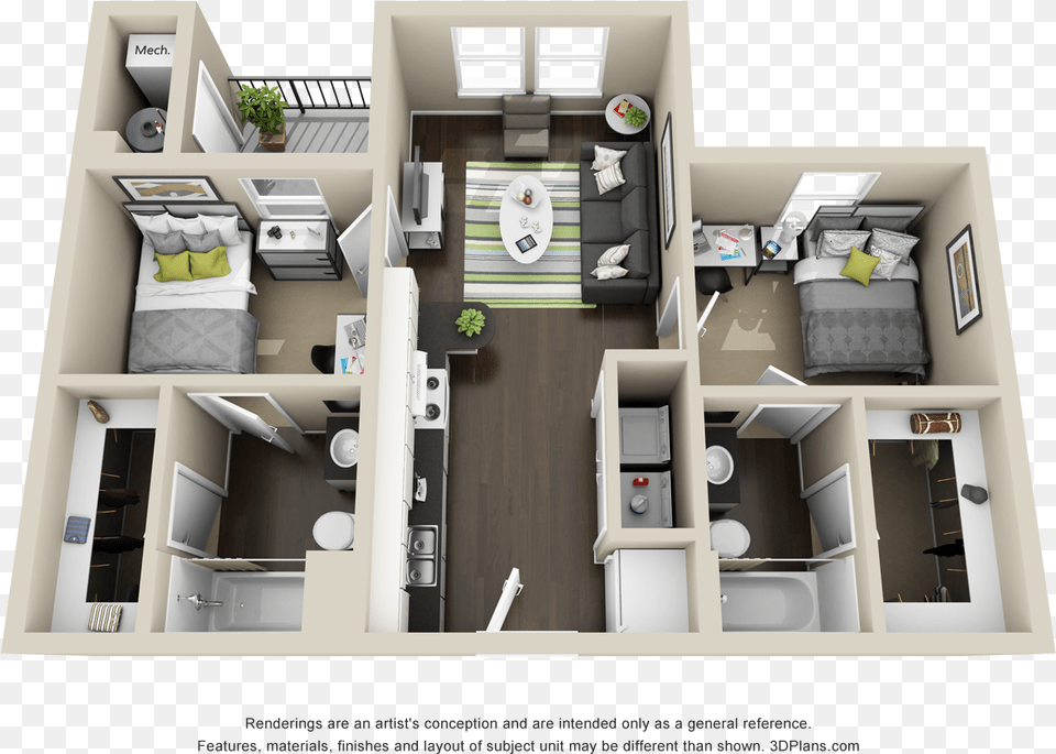 A 3d Model Of The Avery Cypress A Unit Floor Plan, Diagram, Floor Plan, Indoors Png