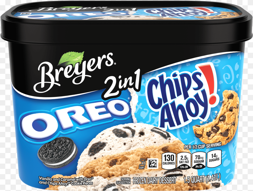 A 48 Ounce Tub Of Breyers Oreo Amp Chips Ahoy Breyers 2 In 1 Oreo And Chips Ahoy, Cream, Dessert, Food, Ice Cream Png