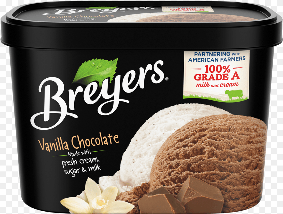 A 48 Ounce Tub Of Breyers Vanilla Chocolate Front Of Breyers Frozen Dairy Dessert Butter Almond 15 Qt, Cream, Food, Ice Cream, Cocoa Free Png Download