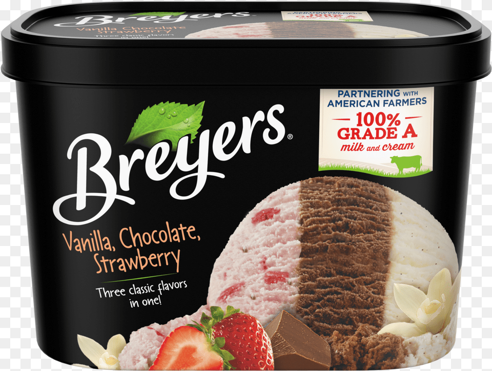 A 48 Ounce Tub Of Breyers Vanilla Chocolate Strawberry Breyers Vanilla Chocolate Strawberry, Cream, Dessert, Food, Ice Cream Free Png