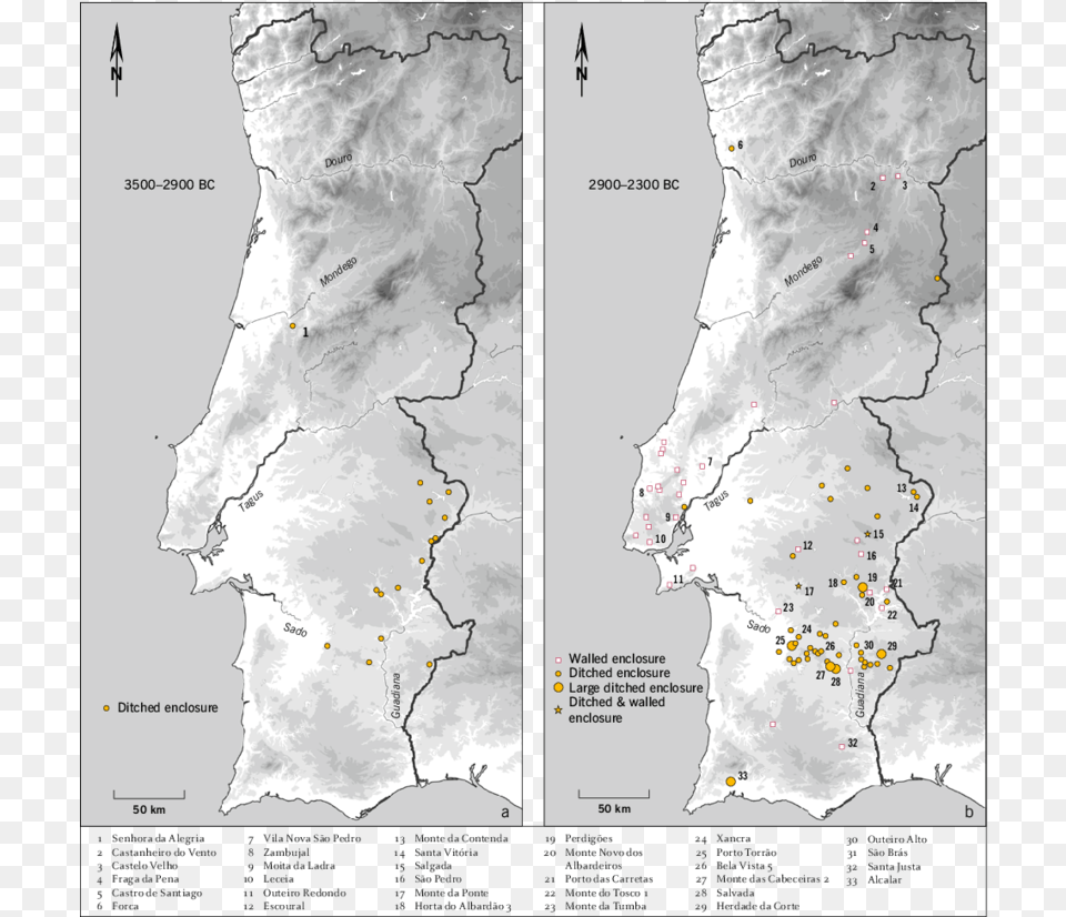 A B Map With Location Of The Sites Mentioned In The Mapa Hipsomtrico De Portugal, Chart, Plot, Atlas, Diagram Free Png Download