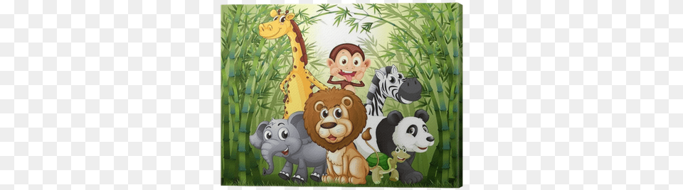 A Bamboo Forest With Many Animals Canvas Print Pixers Jungle Animal Cartoons Single, Nature, Outdoors, Plant, Vegetation Free Transparent Png