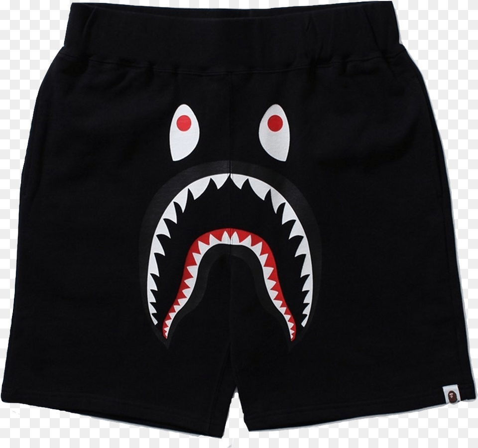 A Bathing Ape Shark Sweat Shorts Bape Shark Shorts Black, Clothing, Person, Swimming Trunks, Accessories Png Image
