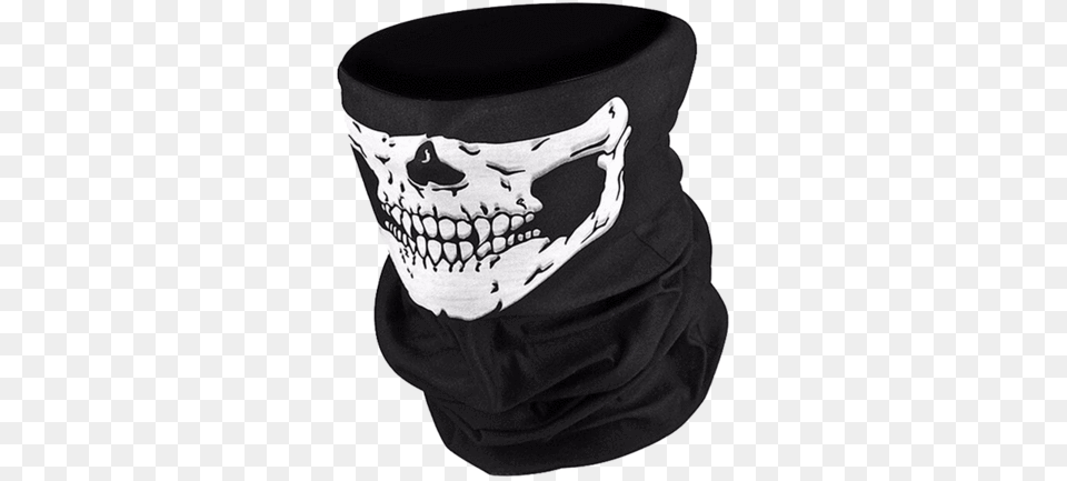 A Black Mask With A White Skull On It Face Mask For Biker, Accessories, Bandana, Headband, Smoke Pipe Png Image