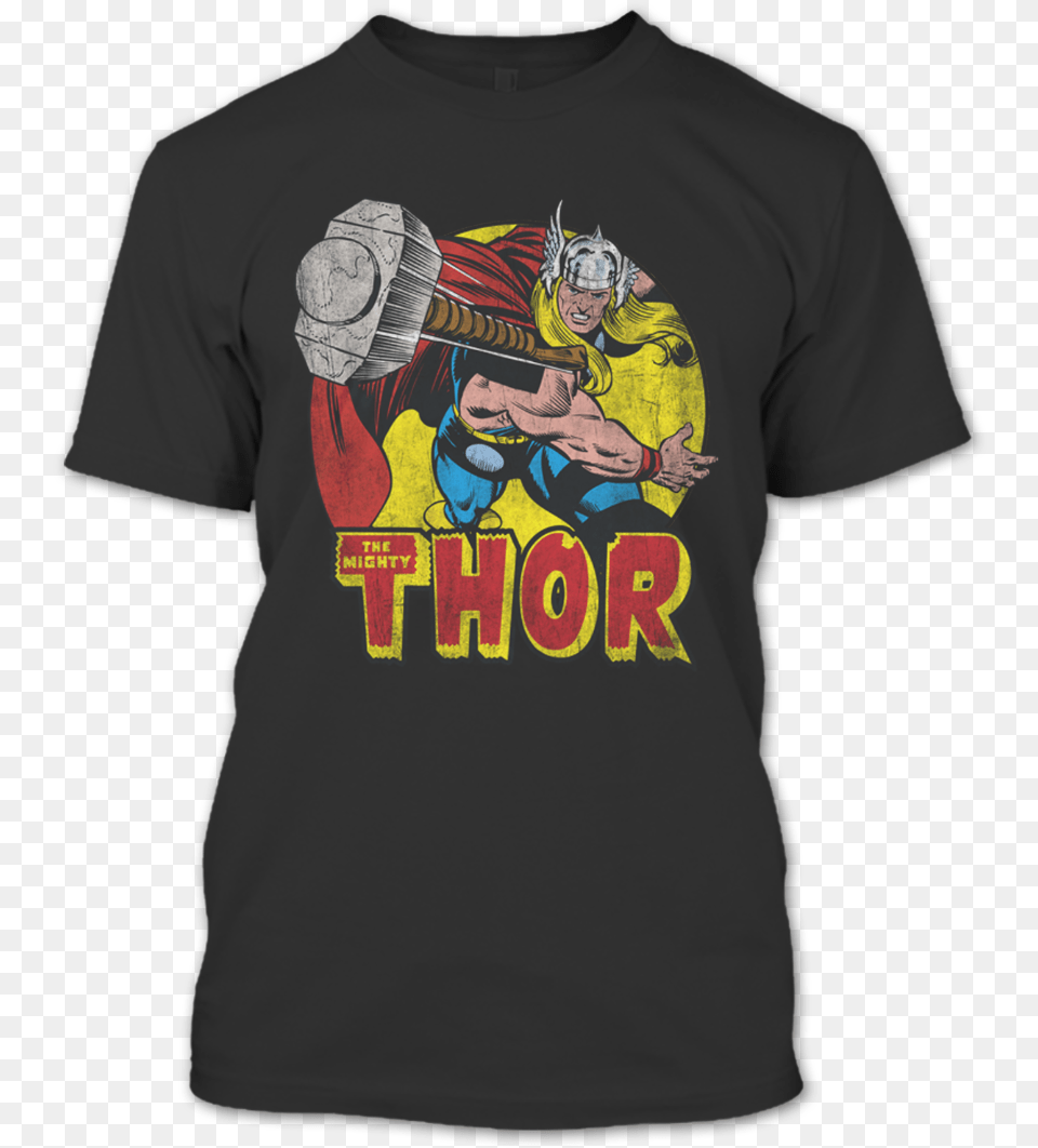 A Black T Shirt With The Shopify Logo Thor Retro Tin Sign 16 X, Clothing, T-shirt, Person, Face Png