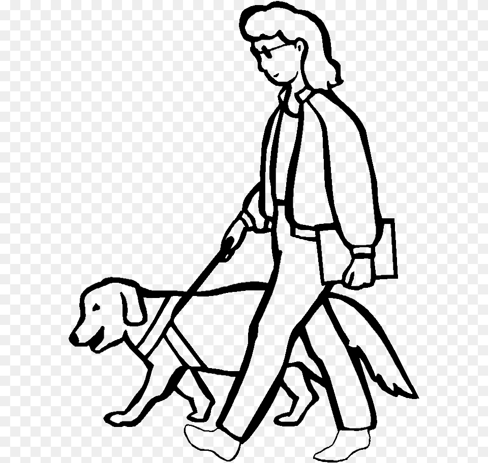 A Blind Woman Walking With Dog Coloring Pages Walk The Dog For Coloring, Person, Face, Head Free Png