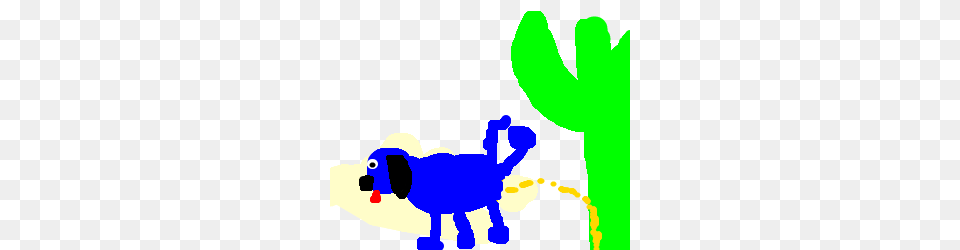 A Blue Dog Peeing On A Cactus Drawing, Baby, Person, Animal, Dinosaur Png Image